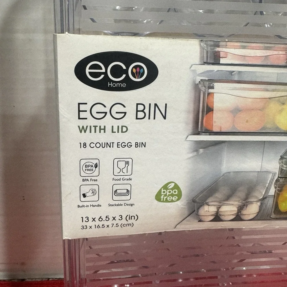 Eco Home Egg Bin With‎ Lid, 18 Count Egg Holder, BPA Free New